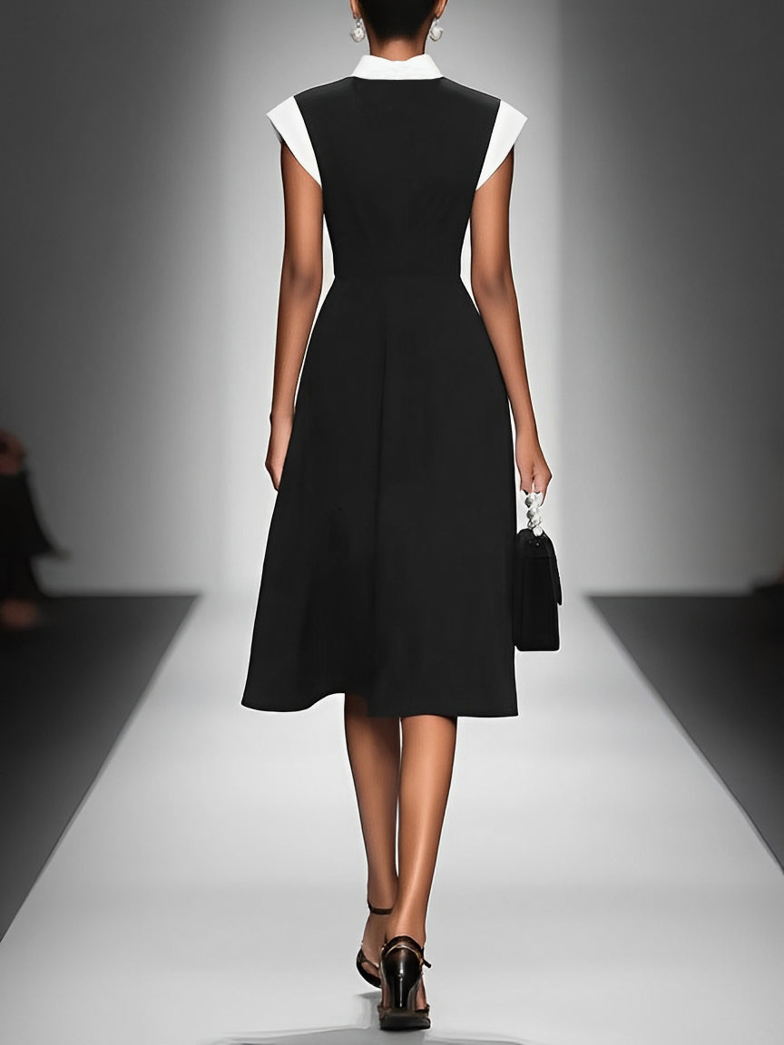 Arianna | Abito Midi con Scollo Quadrato e Maniche Colorblock