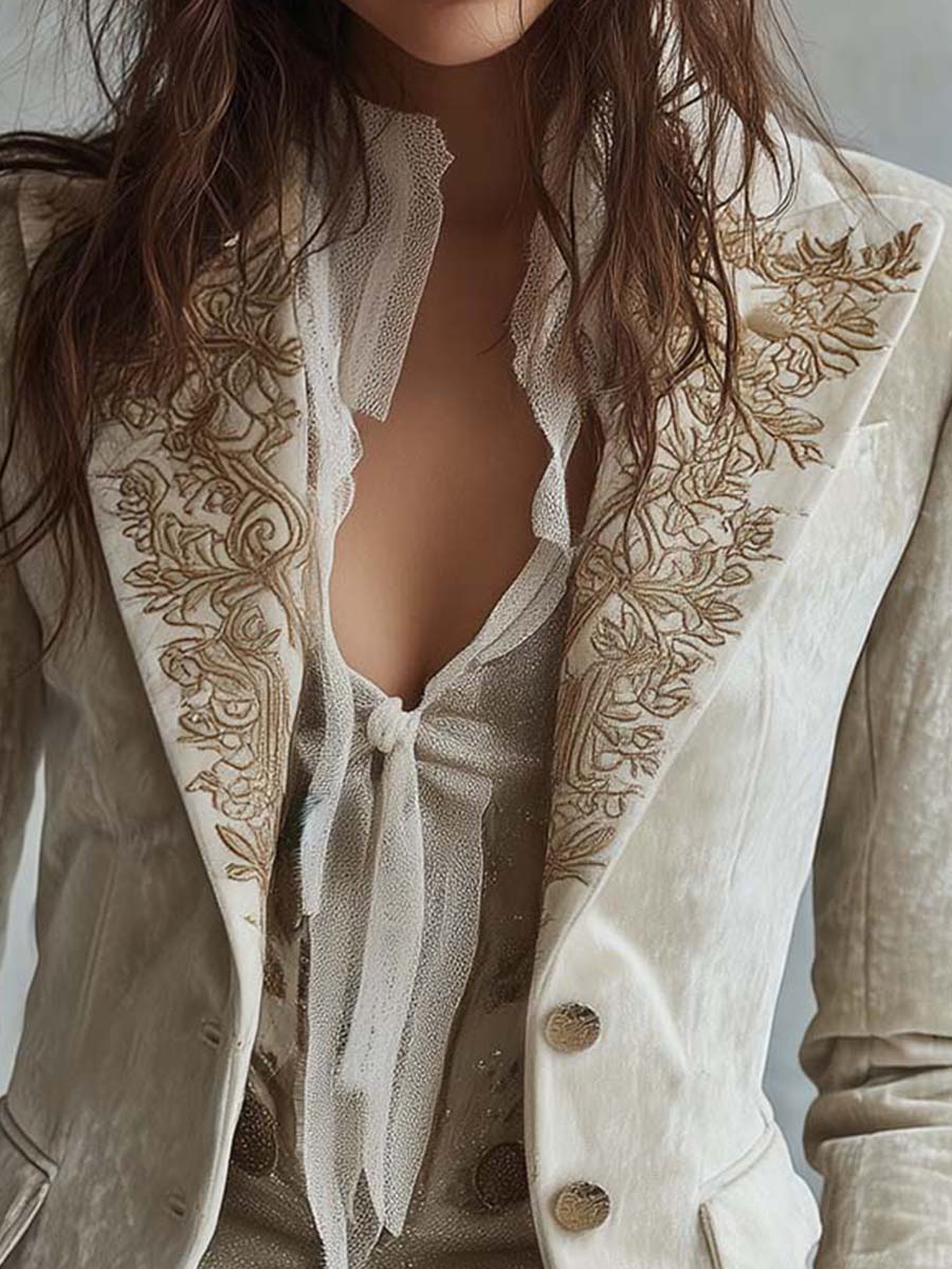 Constance | Blazer Beige Ricamato Sartoriale