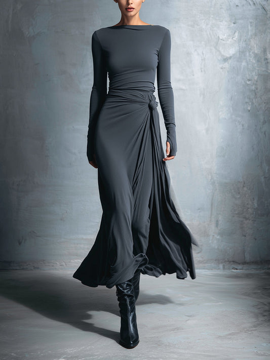 Naomi | Abito Maxi a Portafoglio con Fiocco Laterale