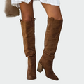 Stivali alti da donna stile Western in camoscio marrone