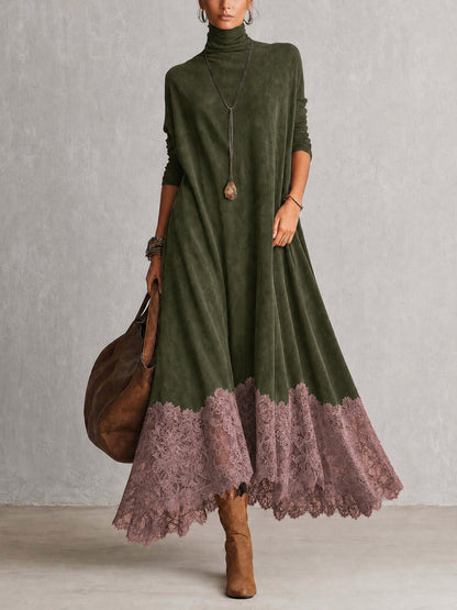 Leonora | Abito Maxi con Orlo in Pizzo e Maniche Arricciate