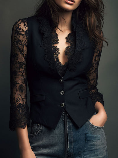 Noémie | Top-Blazer con Maniche Semitrasparenti