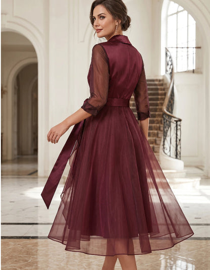 Mirella | Abito Midi con Scollo a V e Fiocco in Vita