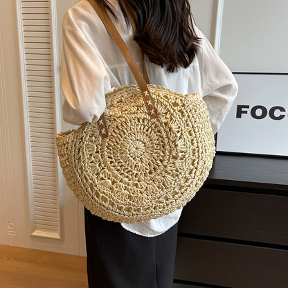 Luigia | Borsa Rotonda Intrecciata con Stampa - Beige Naturale
