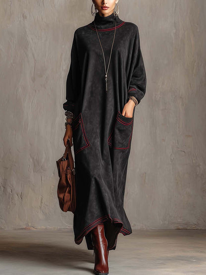 Mariella | Abito Maxi con Cuciture a Contrasto e Tasche