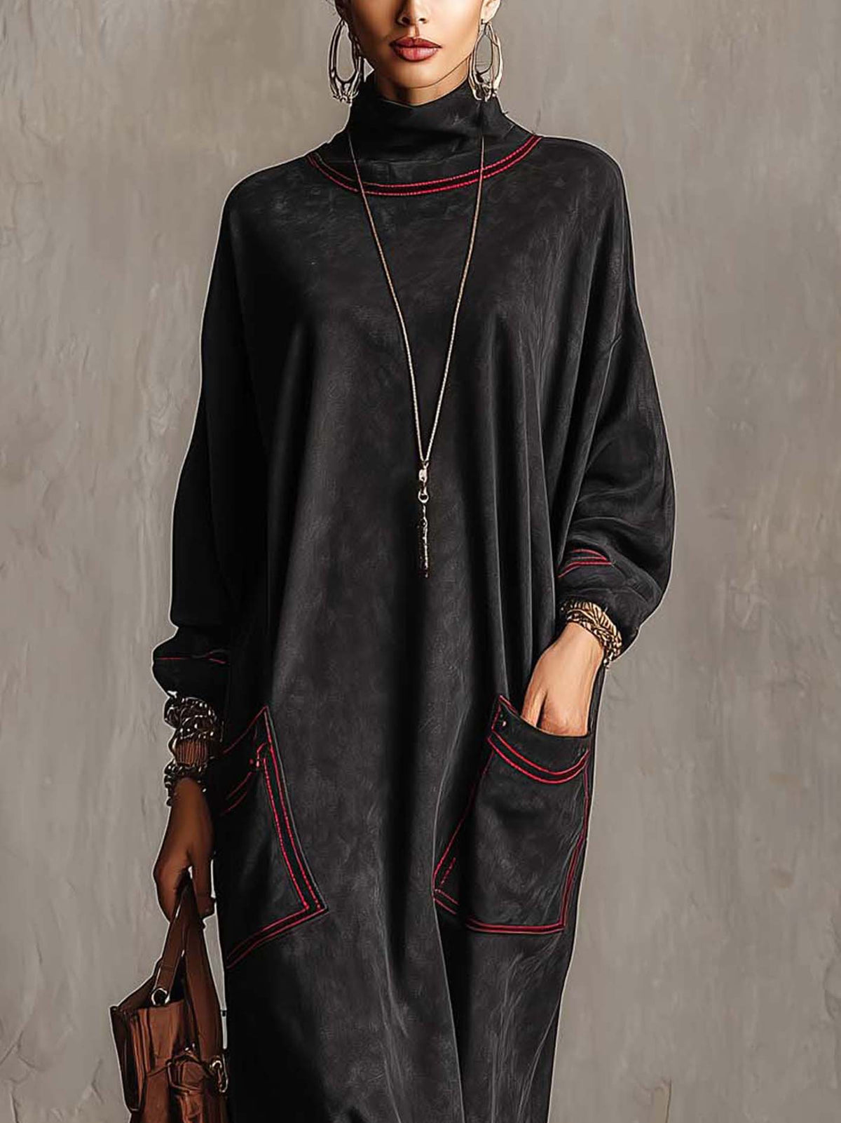Mariella | Abito Maxi con Cuciture a Contrasto e Tasche