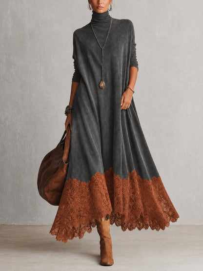 Leonora | Abito Maxi con Orlo in Pizzo e Maniche Arricciate