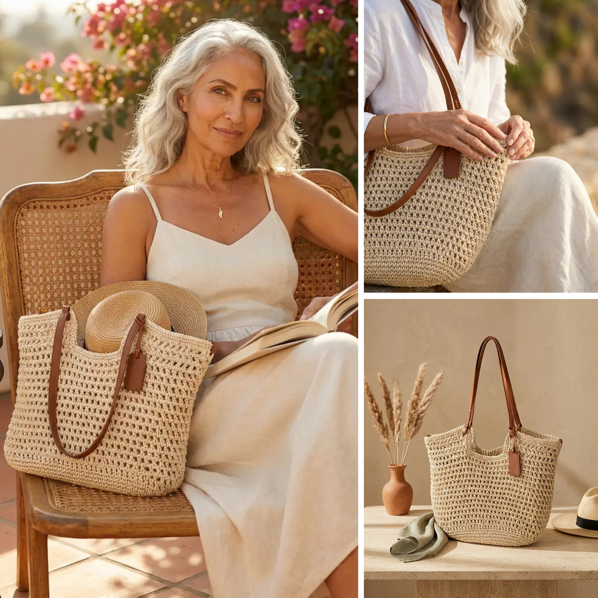 Alina | Borsa Shopper Intrecciata a Mano - Beige Chiaro