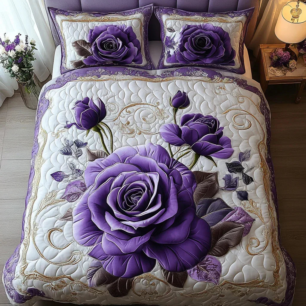 Rosa Viola | Set Copriletto Trapuntato 3 Pezzi