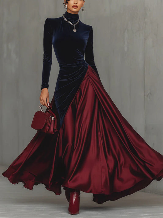 Lucrezia | Abito Lungo Bicolore Blu e Bordeaux