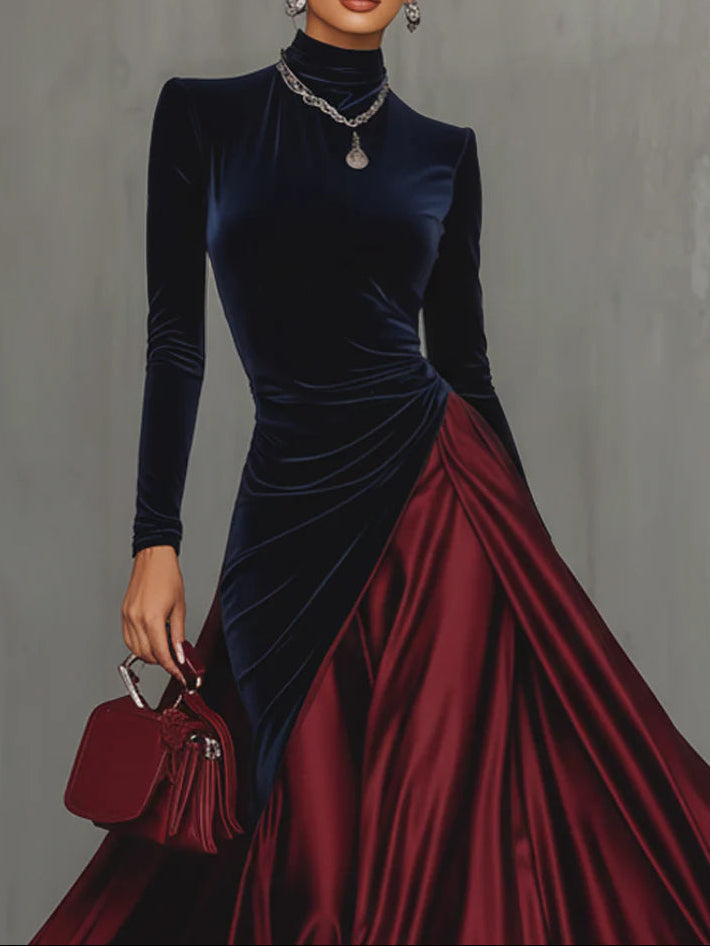 Lucrezia | Abito Lungo Bicolore Blu e Bordeaux