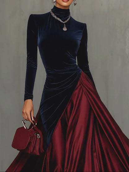 Lucrezia | Abito Lungo Bicolore Blu e Bordeaux