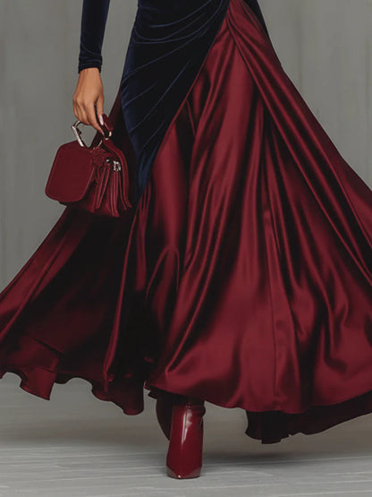Lucrezia | Abito Lungo Bicolore Blu e Bordeaux