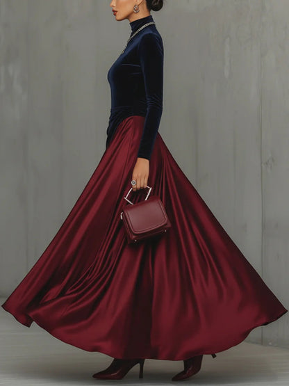 Lucrezia | Abito Lungo Bicolore Blu e Bordeaux