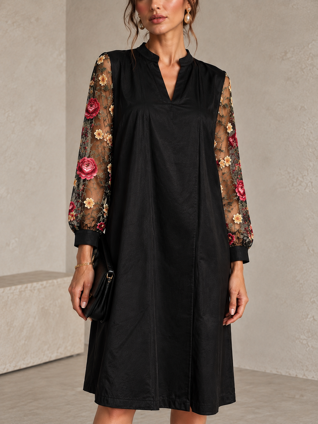 Milena | Abito Elegante con Maniche Floreali