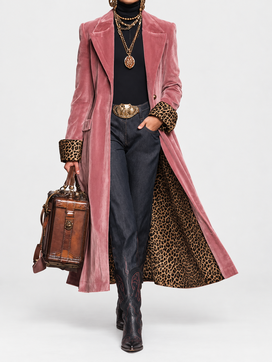 Maddalena | Cappotto Lungo Sartoriale con Fodera Leopardata