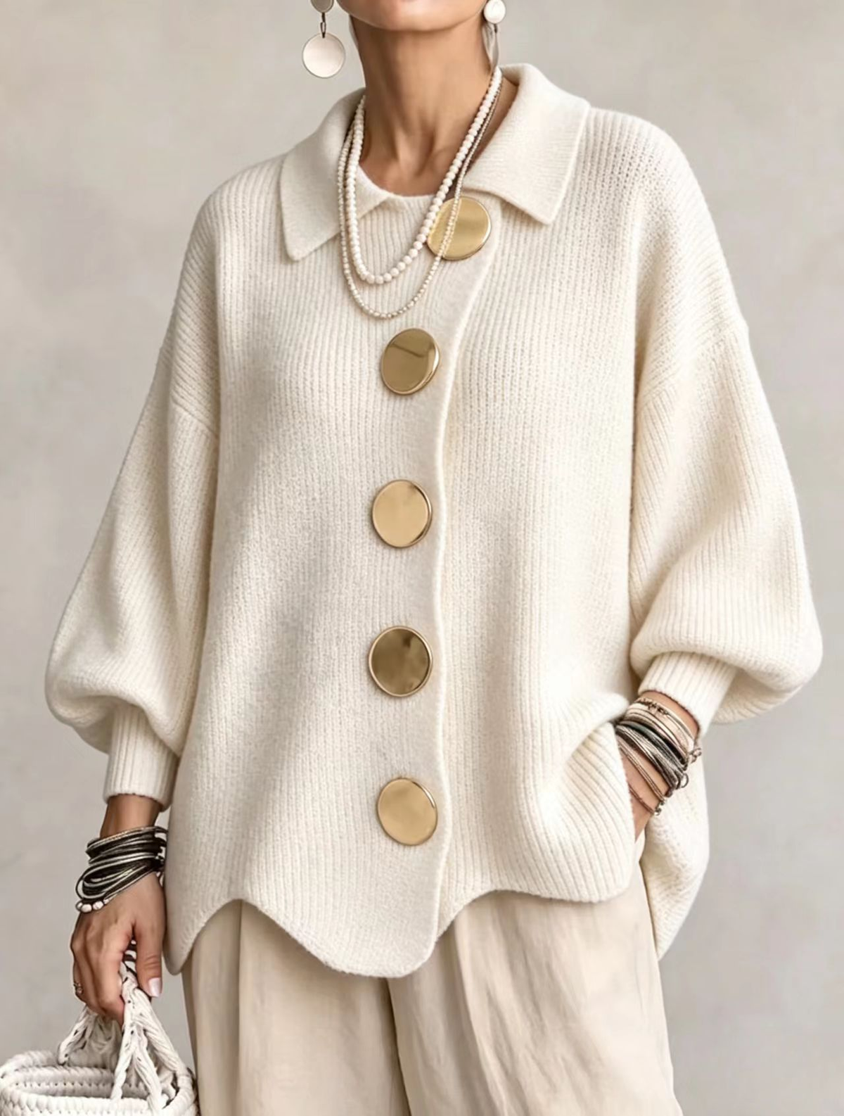 Isadora | Cardigan Oversize con Bottoni Dorati