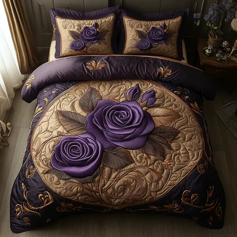 Rosa Viola | Set Copriletto Trapuntato 3 Pezzi