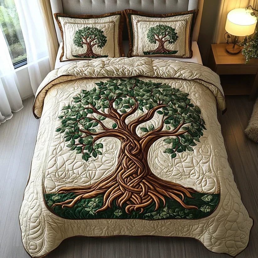 Albero della Vita | Set Copriletto Trapuntato 3 Pezzi
