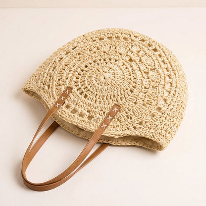 Luigia | Borsa Rotonda Intrecciata con Stampa - Beige Naturale