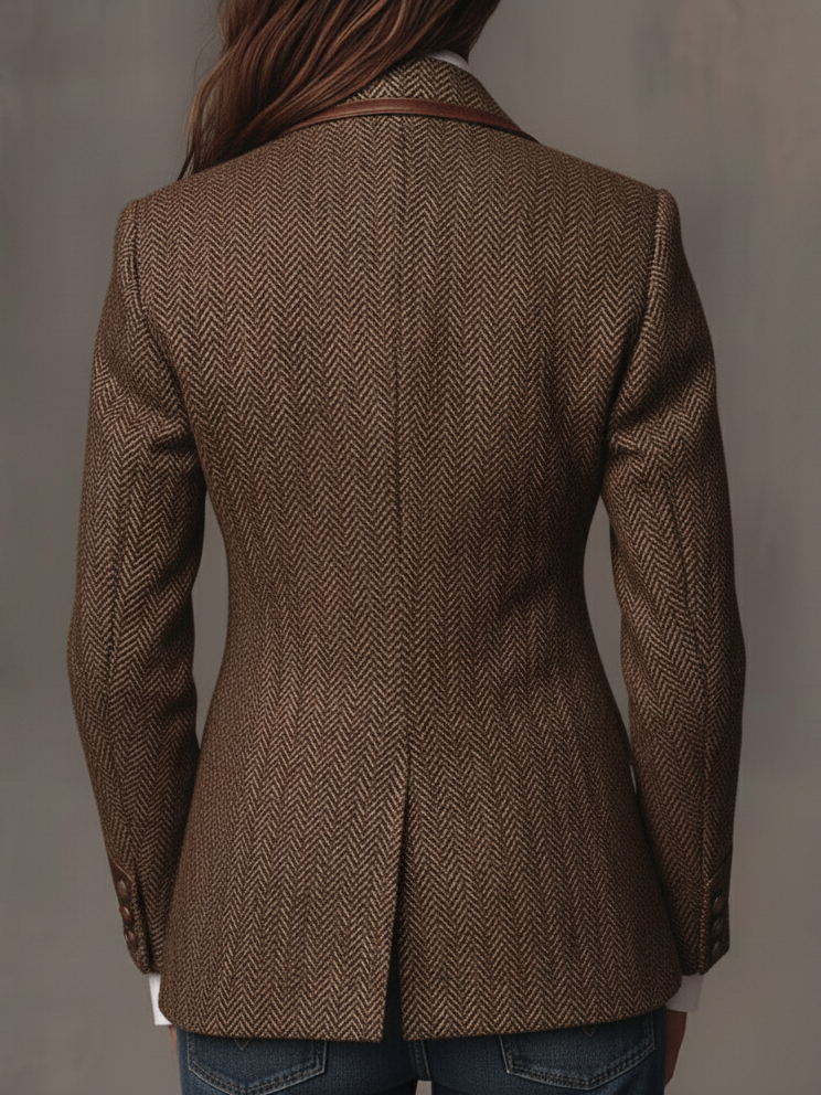 Gisella | Blazer Marrone a Pannelli Chevron