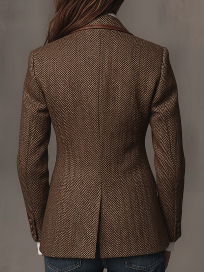 Gisella | Blazer Marrone a Pannelli Chevron