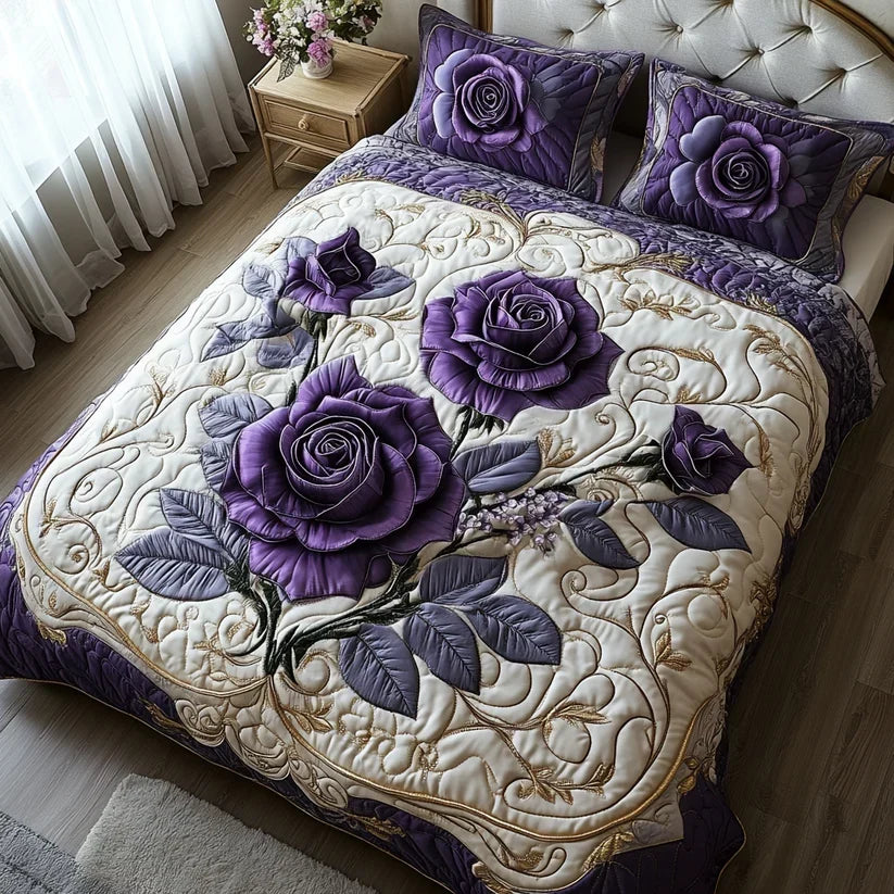 Rosa Viola | Set Copriletto Trapuntato 3 Pezzi