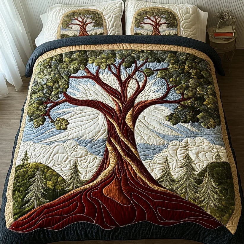 Albero della Vita | Set Copriletto Trapuntato 3 Pezzi