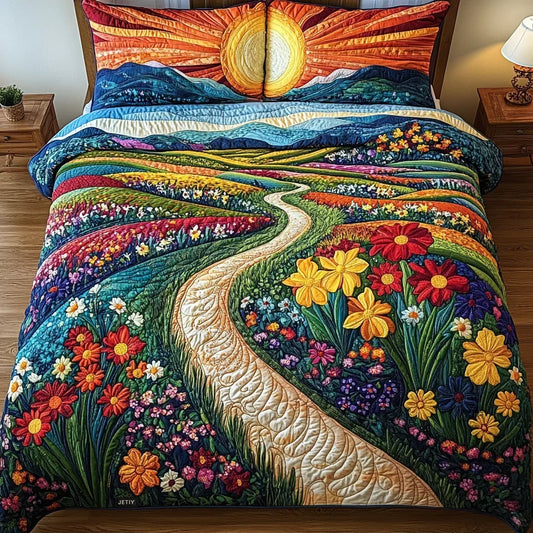 Sentiero di Fiori Selvatici | Set Copriletto Trapuntato 3 Pezzi