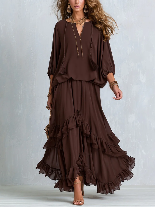 Ottilia | Abito Midi a Balze con Coulisse