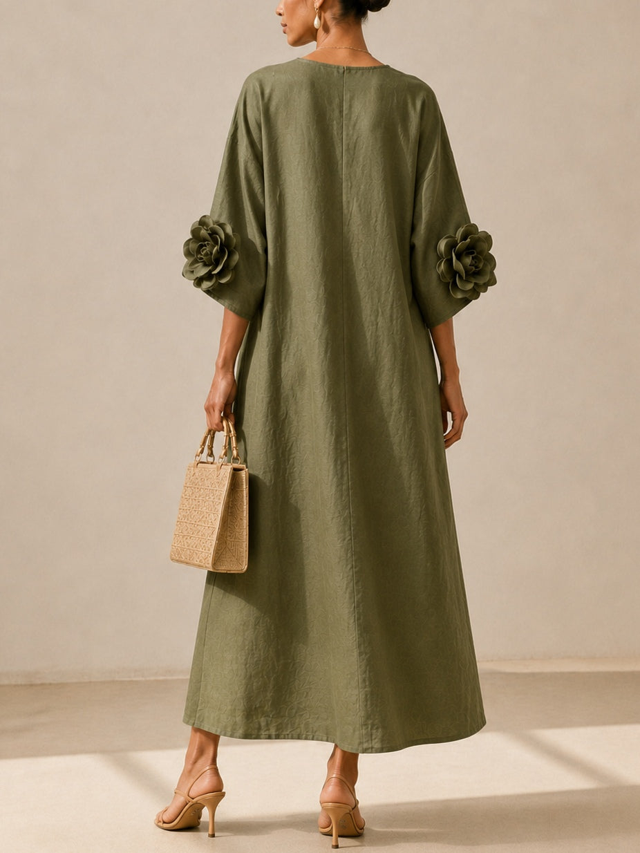 Livia | Abito Midi Verde Oliva con Scollo a V