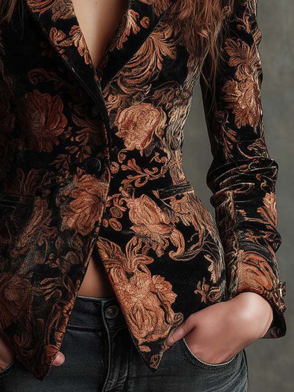 Bertilla | Blazer Nero e Bronzo a Fiori