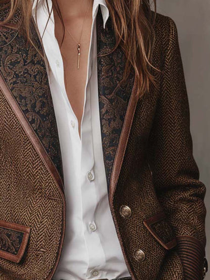 Gisella | Blazer Marrone a Pannelli Chevron