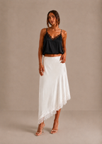 Martina | Gonna midi asimmetrica in raso con pizzo