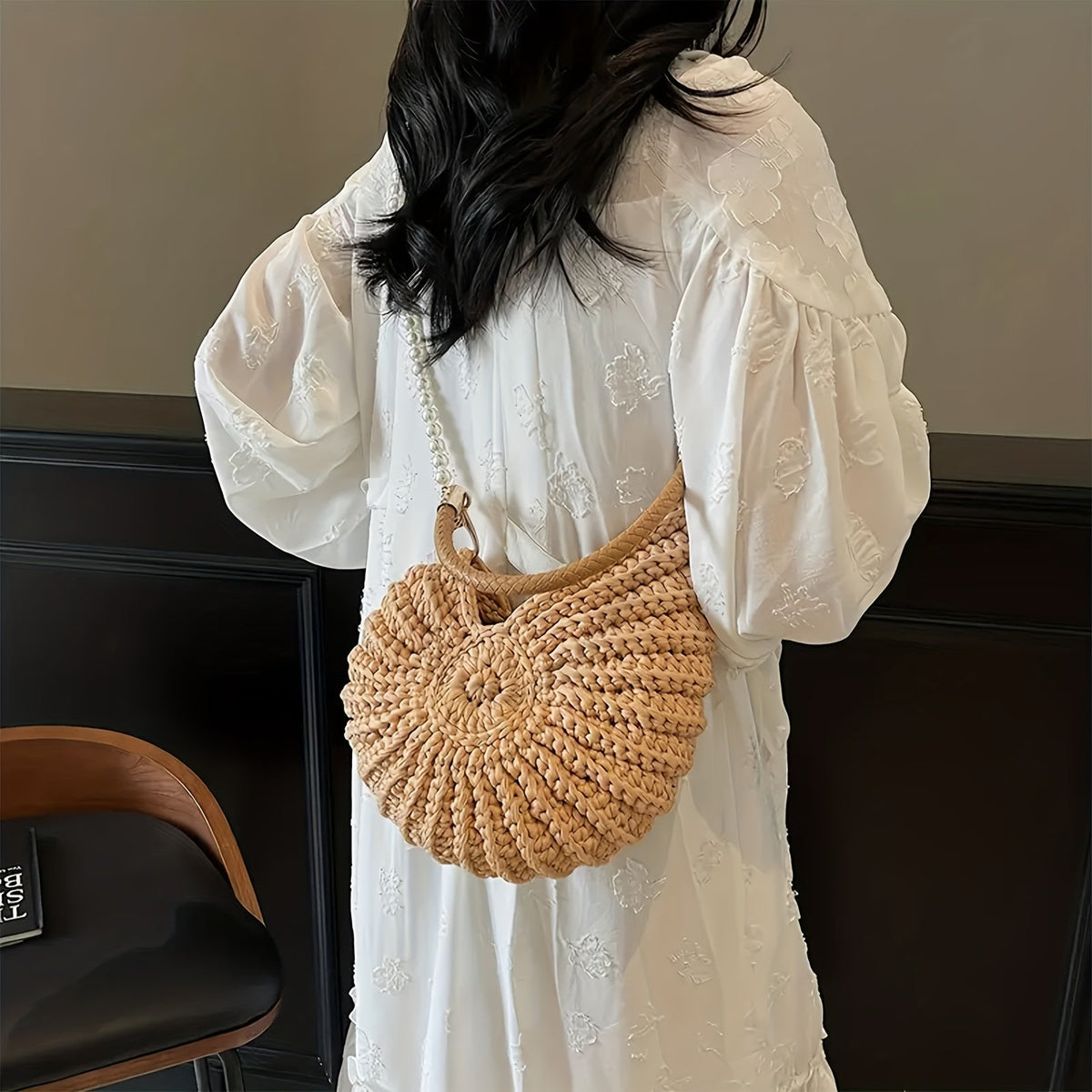 Tea | Borsa Tote Intrecciata con Manico a Catena - Color Cammello
