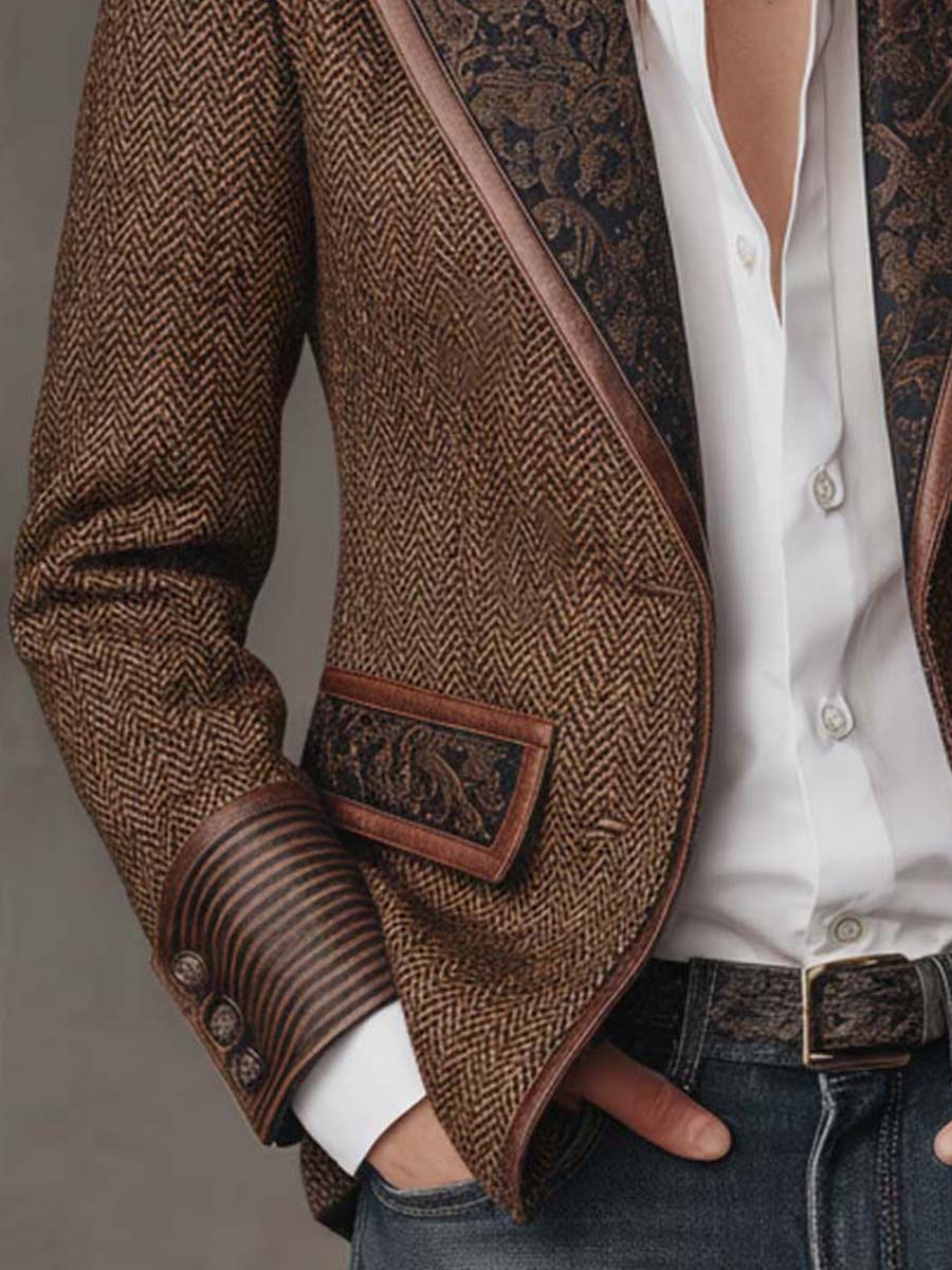 Gisella | Blazer Marrone a Pannelli Chevron