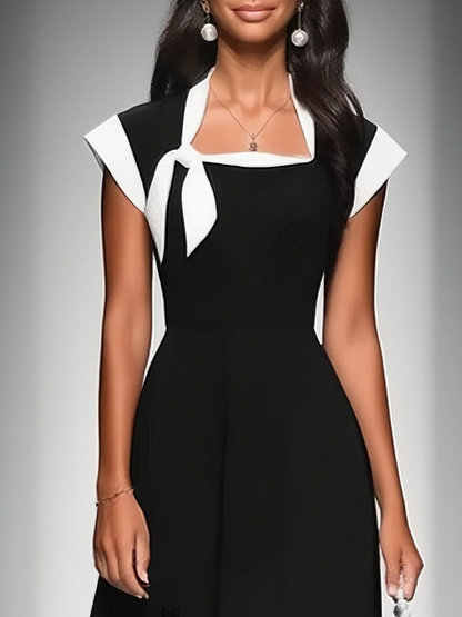 Arianna | Abito Midi con Scollo Quadrato e Maniche Colorblock