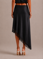 Martina | Gonna midi asimmetrica in raso con pizzo