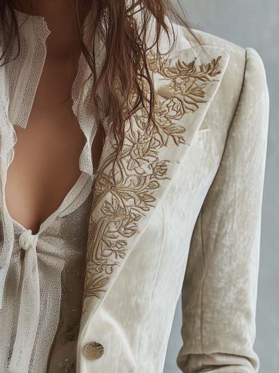 Constance | Blazer Beige Ricamato Sartoriale