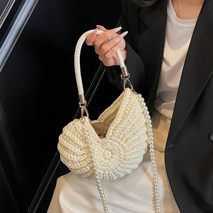 Tamara | Borsa Tote Intrecciata con Manico a Catena - Bianco Panna
