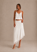Martina | Gonna midi asimmetrica in raso con pizzo