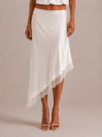 Martina | Gonna midi asimmetrica in raso con pizzo
