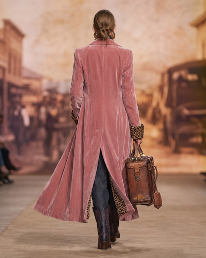 Alessandra | Cappotto Lungo con Fodera Leopardata