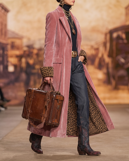 Alessandra | Cappotto Lungo con Fodera Leopardata