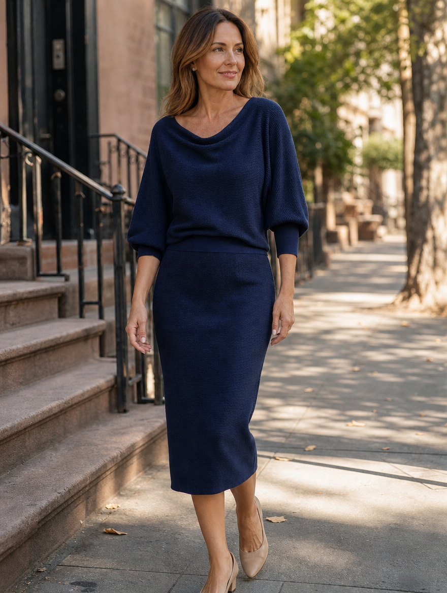 Liliana | Abito Midi con Maniche a Pipistrello