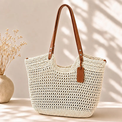 Camelia | Bolso tipo shopper tejido a mano en crochet - Marfil