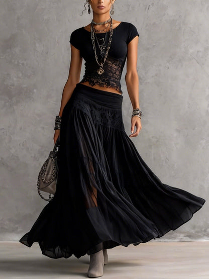 Adelina | Completo con Top in Pizzo e Gonna Plissettata