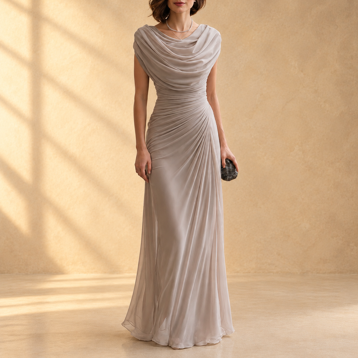 Nicolina | Abito Lungo Drappeggiato con Scollo Cowl