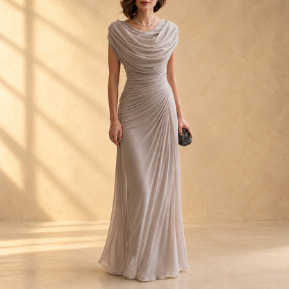 Nicolina | Abito Lungo Drappeggiato con Scollo Cowl