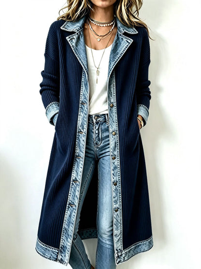 Rosalinda | Cardigan Lungo in Maglia con Dettagli in Denim